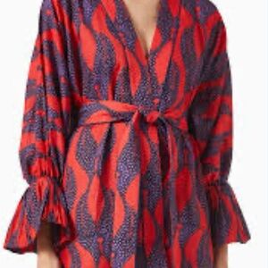 Tie-Waist Bell-Sleeve Robe in Red and Navy